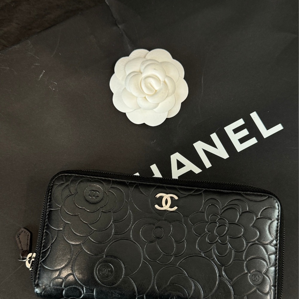 Chanel Black Floral Embossed Wallet